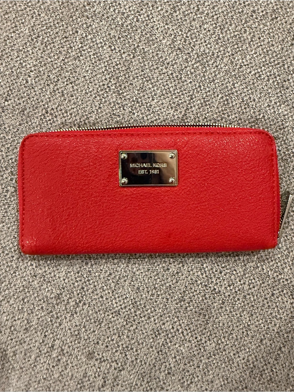 Michael Kors Red Leather Zip Wallet with Gold Plaque